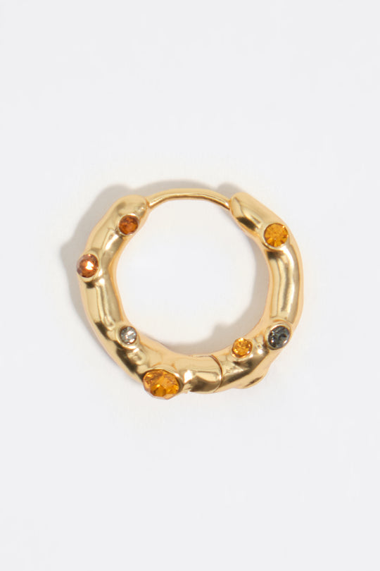 Gold crystal textured hoop earrings
