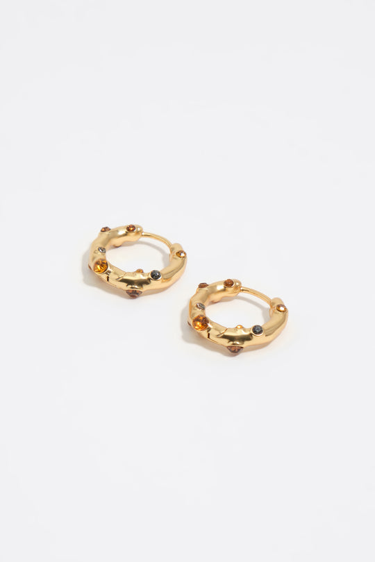 Gold crystal textured hoop earrings