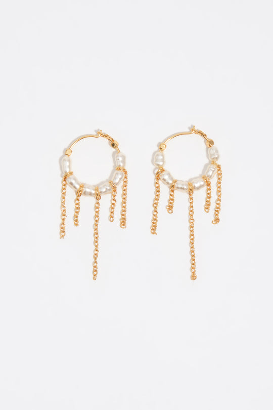 Pearls and chains golden hoop earrings