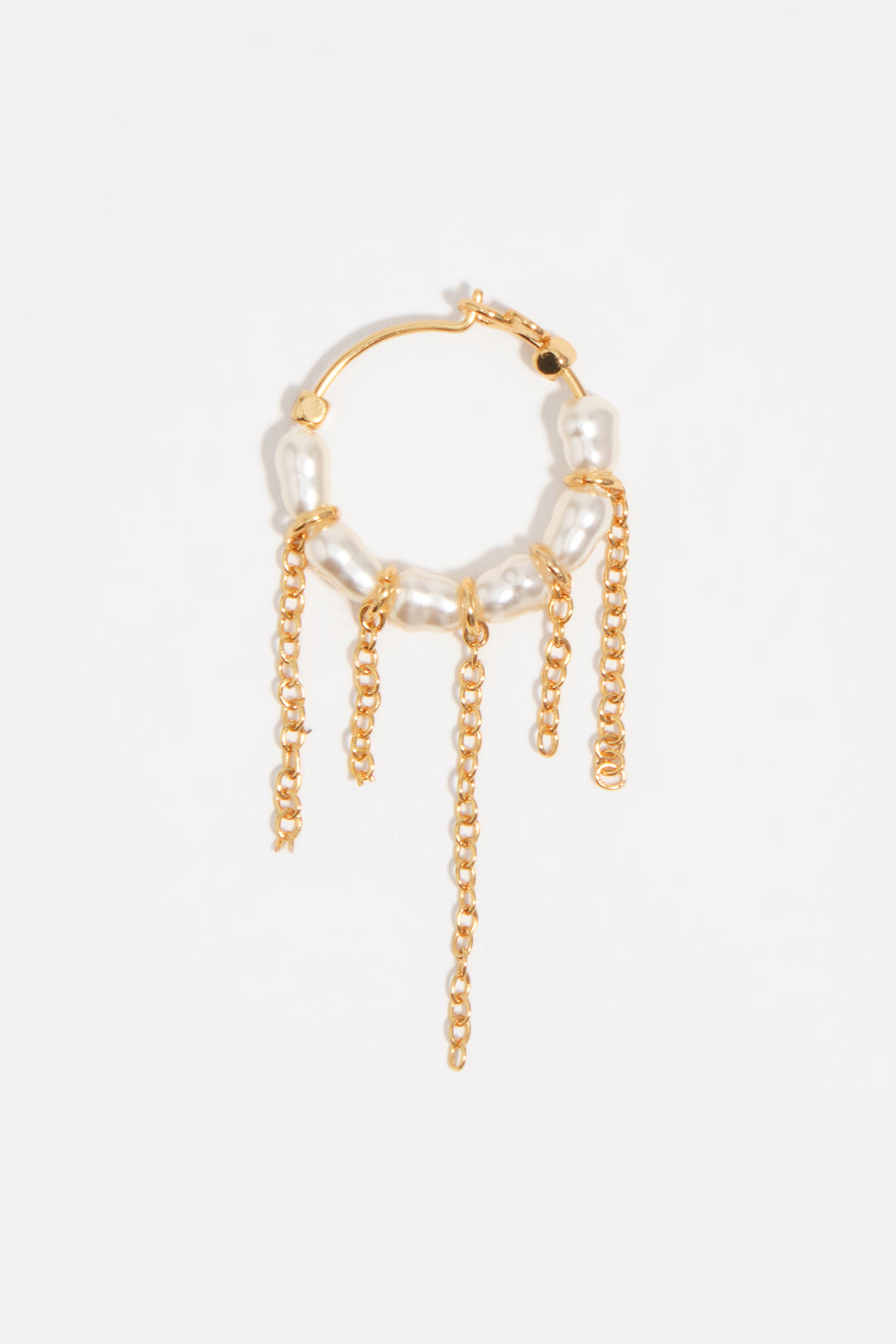 Pearls and chains golden hoop earrings