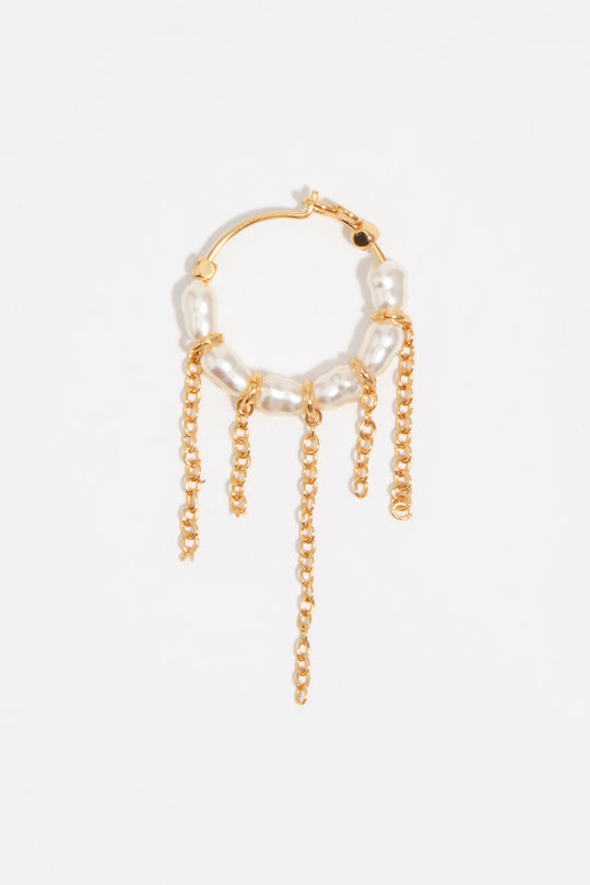 Pearls and chains golden hoop earrings