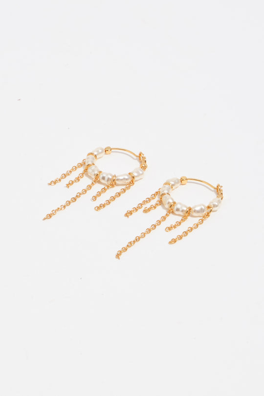 Pearls and chains golden hoop earrings
