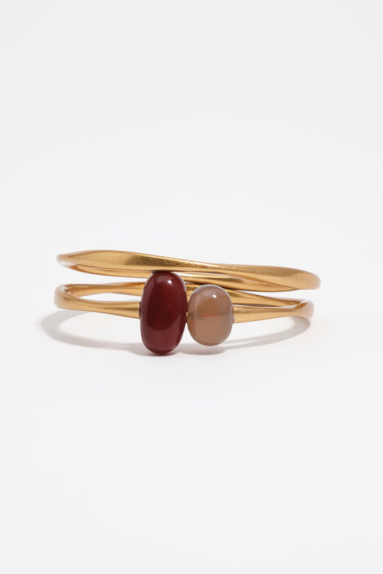 Set of 2 matte gold stones texture bracelets