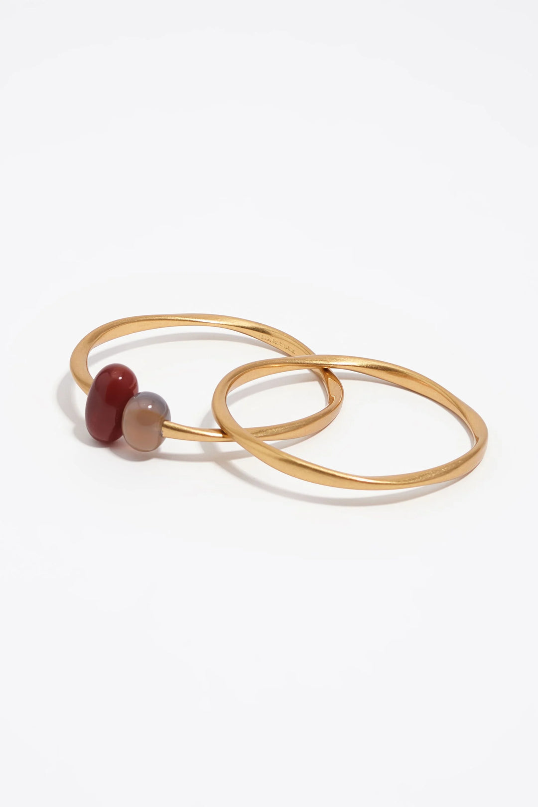 Set of 2 matte gold stones texture bracelets