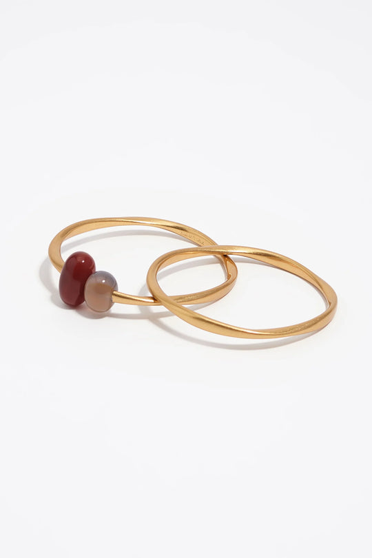 Set of 2 matte gold stones texture bracelets