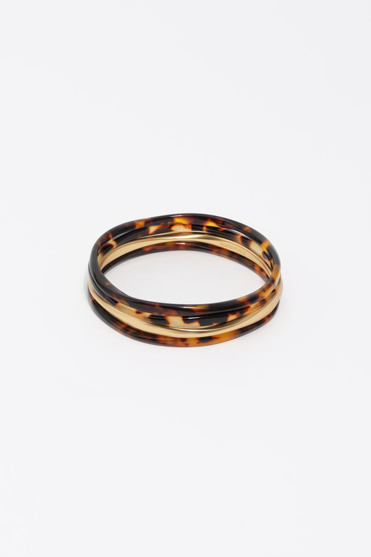 Set of 4 bracelets with tortoiseshell effect and matte gold finish