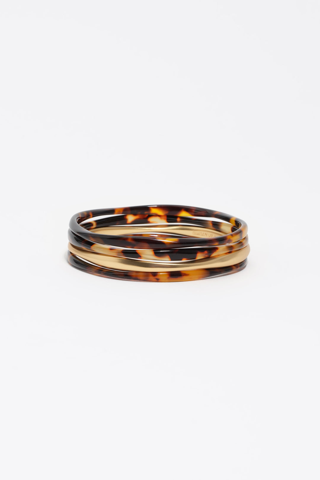 Set of 4 bracelets with tortoiseshell effect and matte gold finish