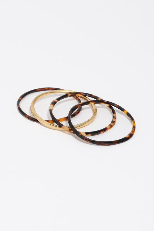 Set of 4 bracelets with tortoiseshell effect and matte gold finish