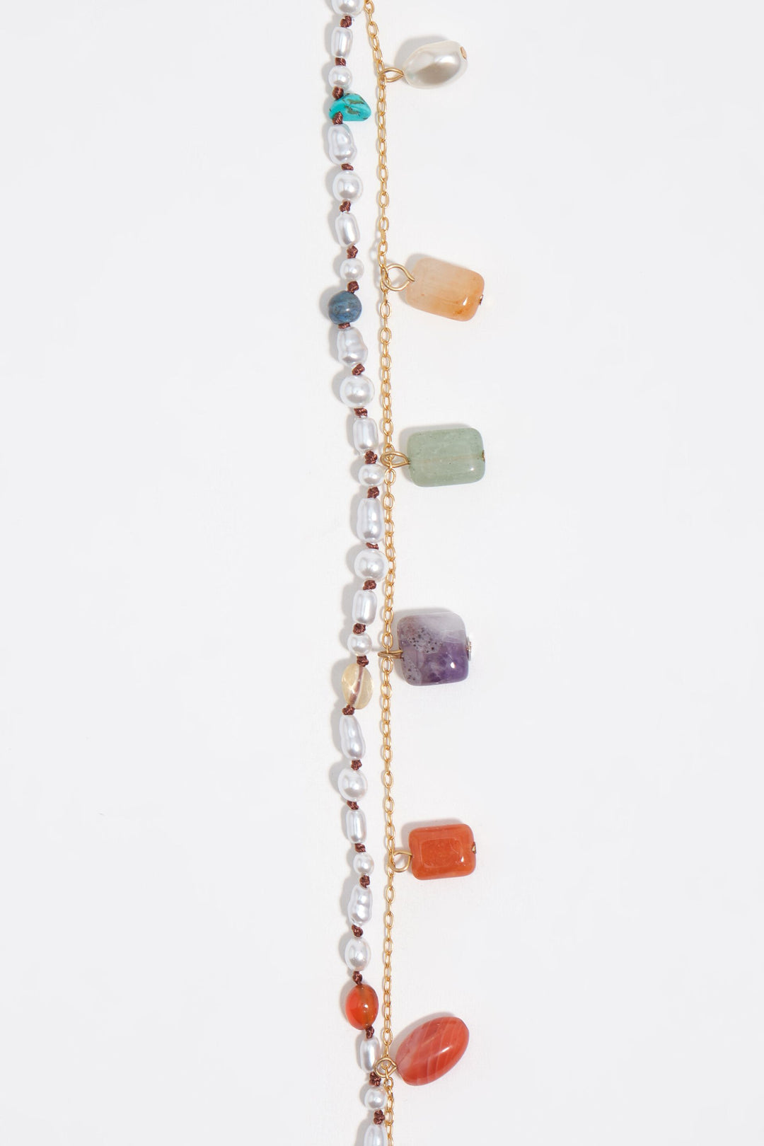 Multicolor stones and pearls double-layer bracelet