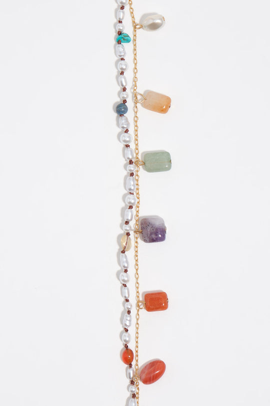 Multicolor stones and pearls double-layer bracelet