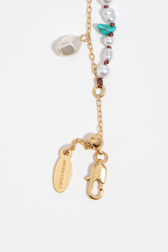 Multicolor stones and pearls double-layer bracelet