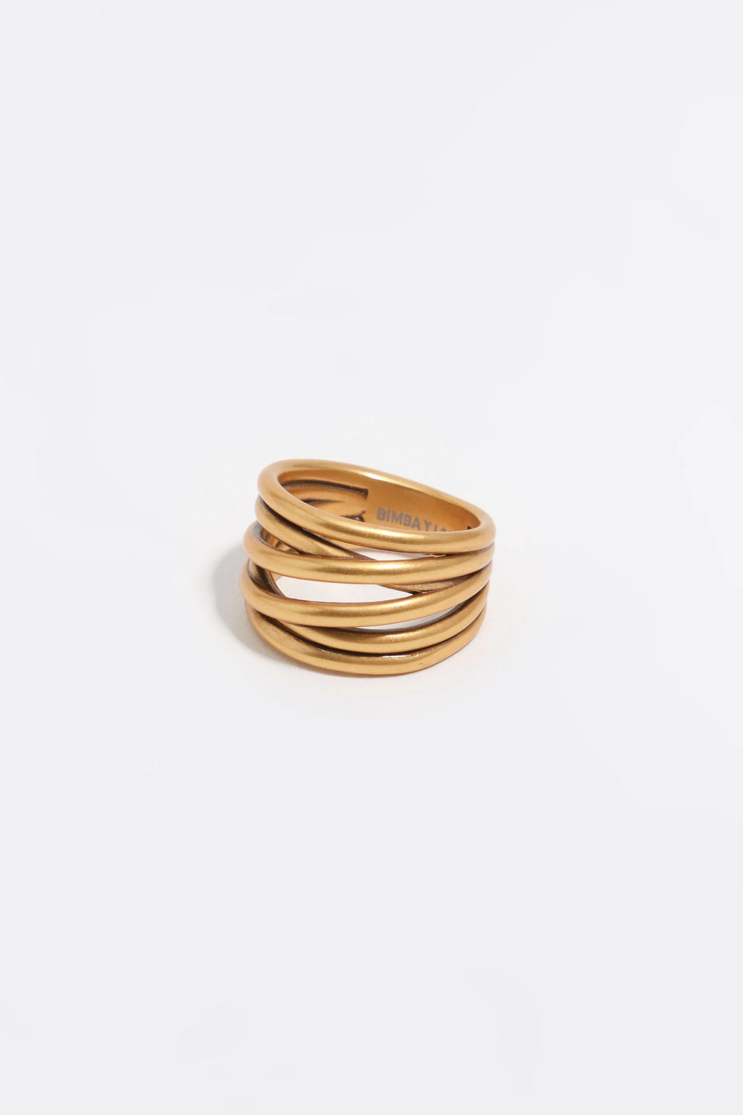 Matte gold crossed bands ring