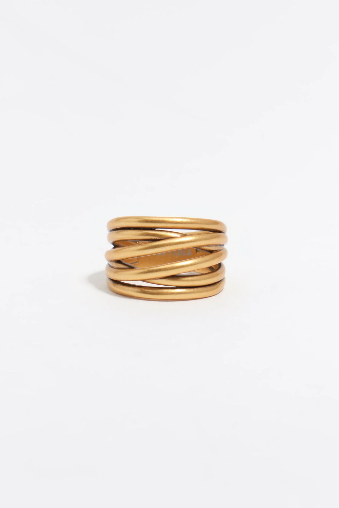 Matte gold crossed bands ring