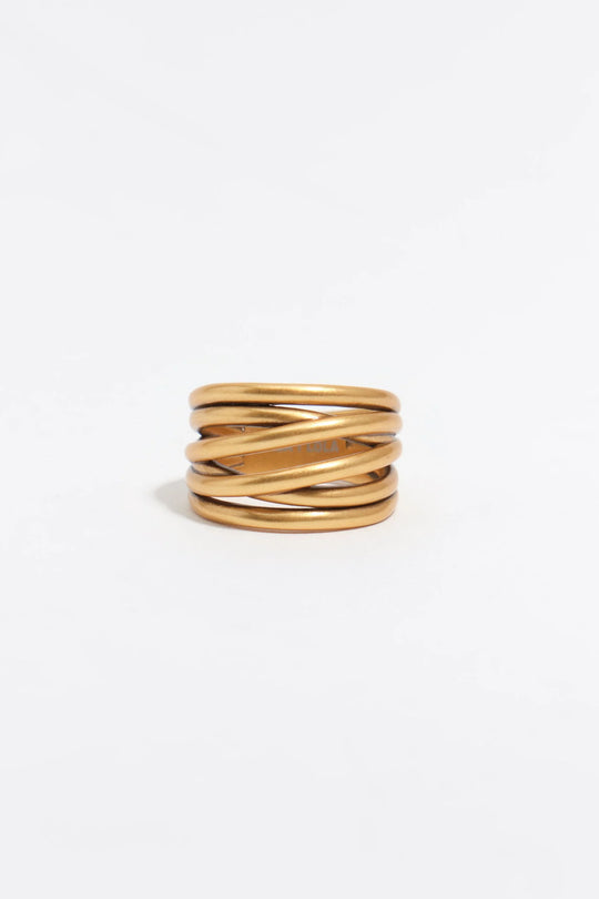 Matte gold crossed bands ring