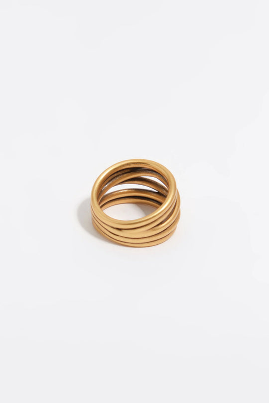 Matte gold crossed bands ring