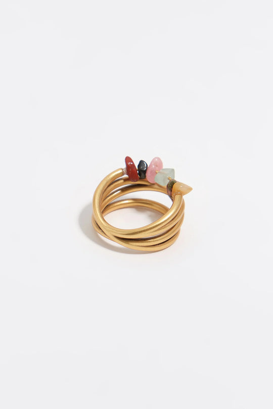 Matte gold crossed bands and stones ring