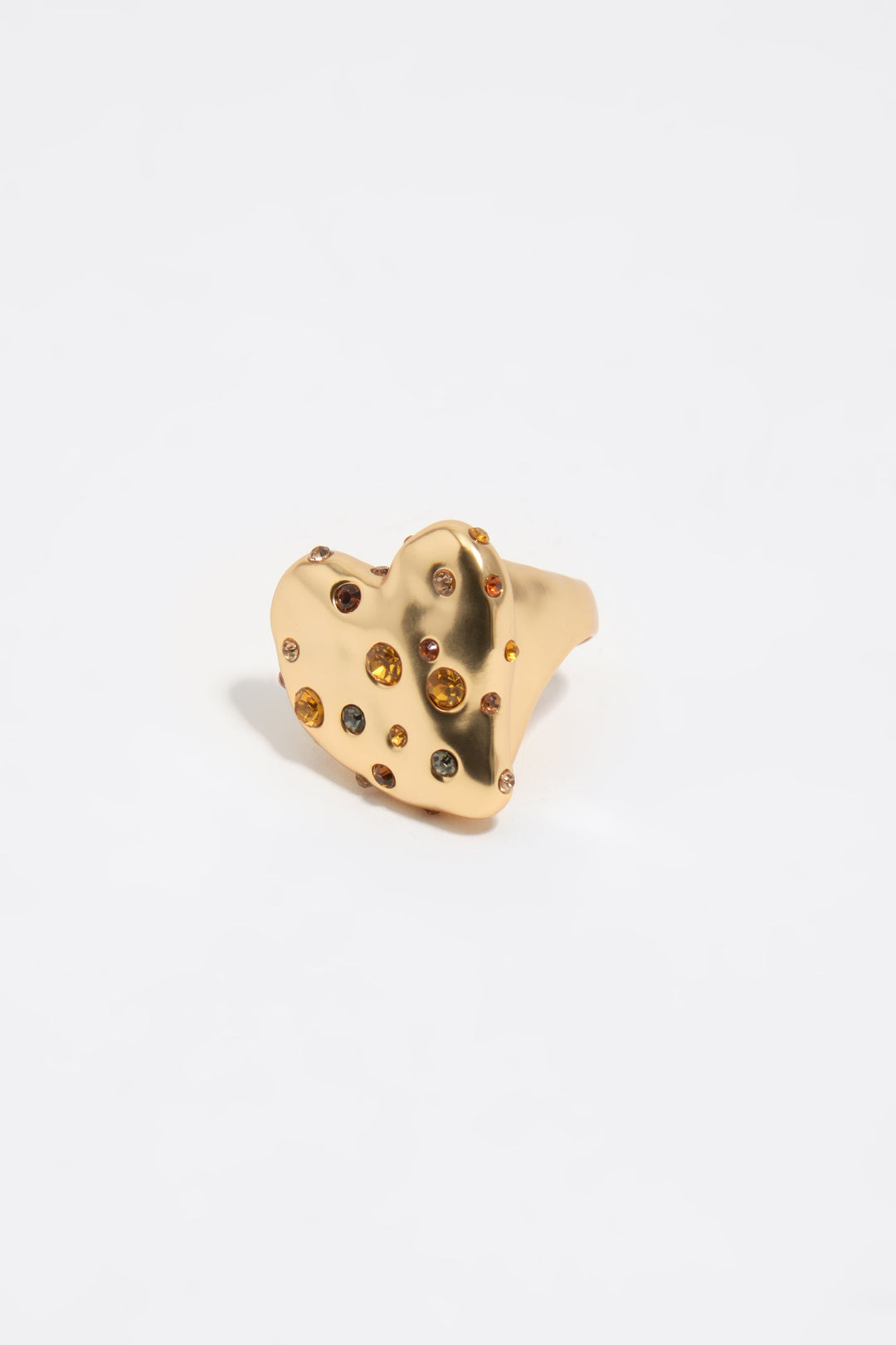 Matte gold textured heart crystals ring