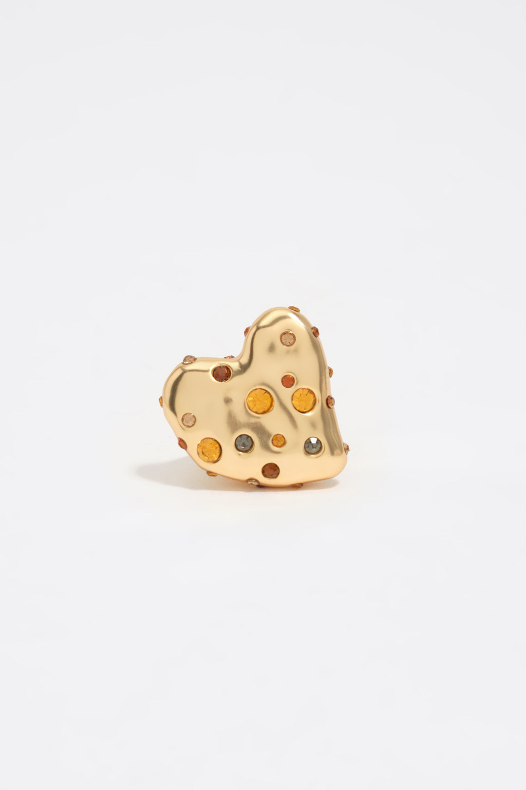 Matte gold textured heart crystals ring