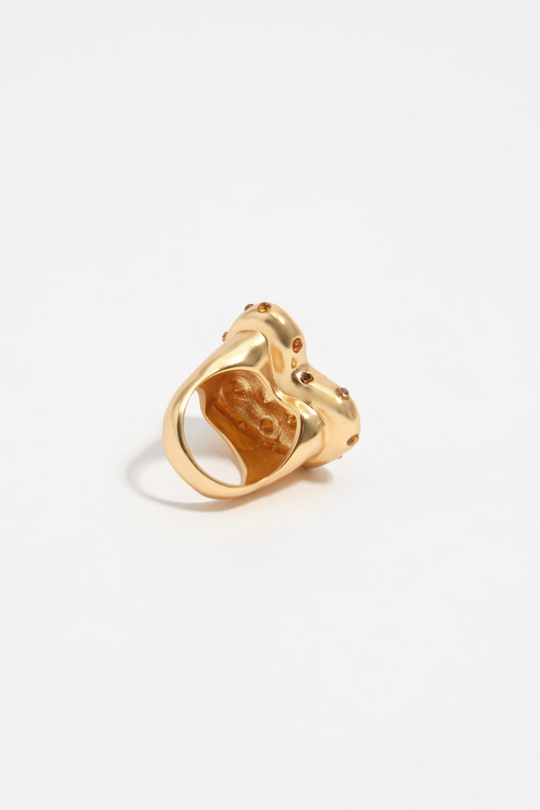 Matte gold textured heart crystals ring