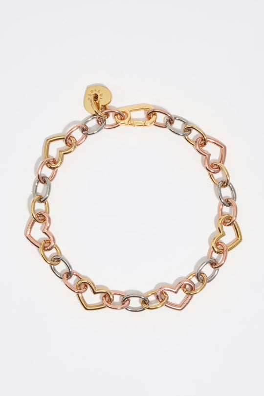 Three-tone heart chain necklace