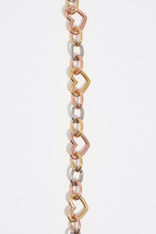 Three-tone heart chain necklace