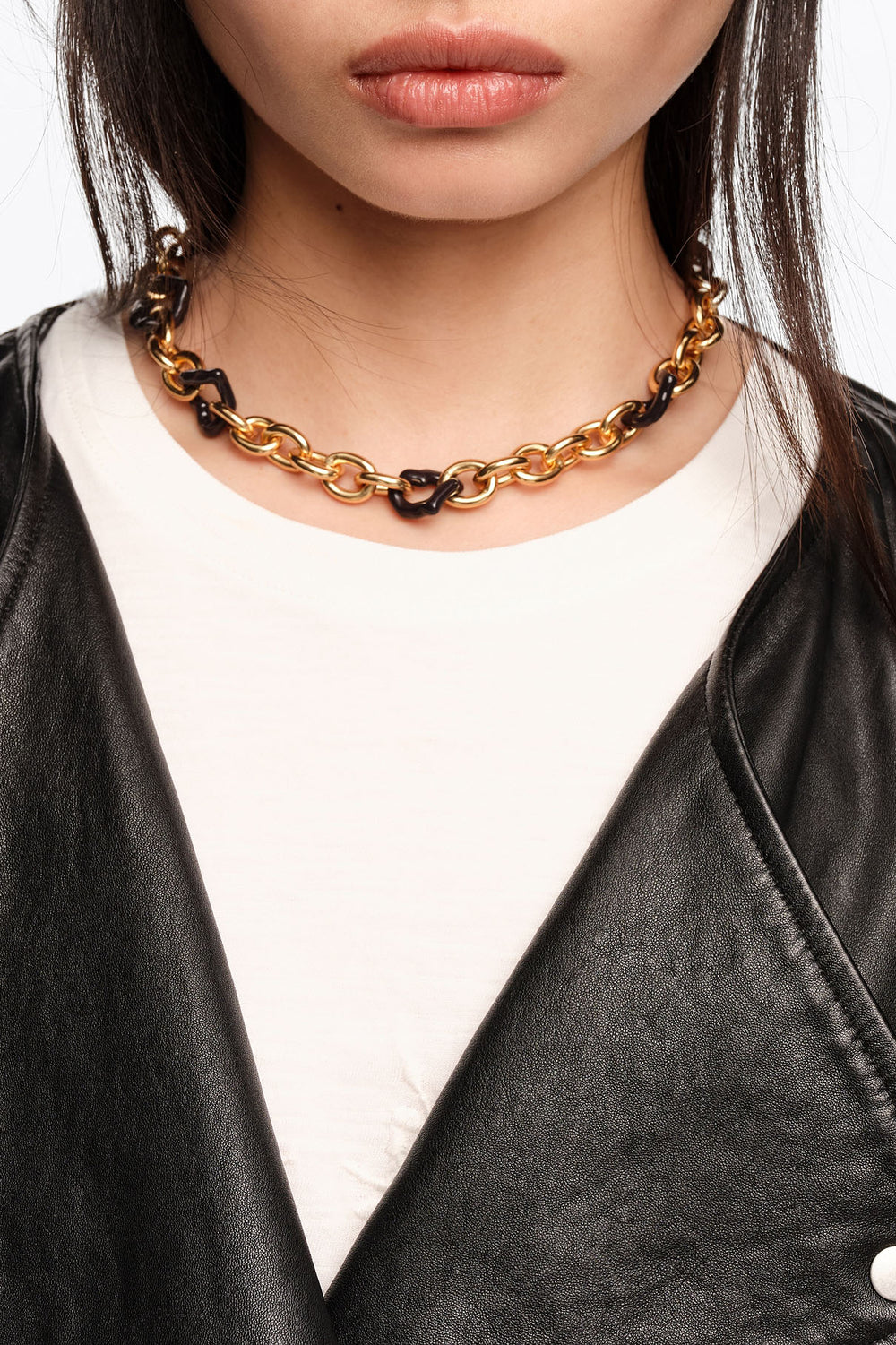 Heart necklace with gold texture and brown enamel