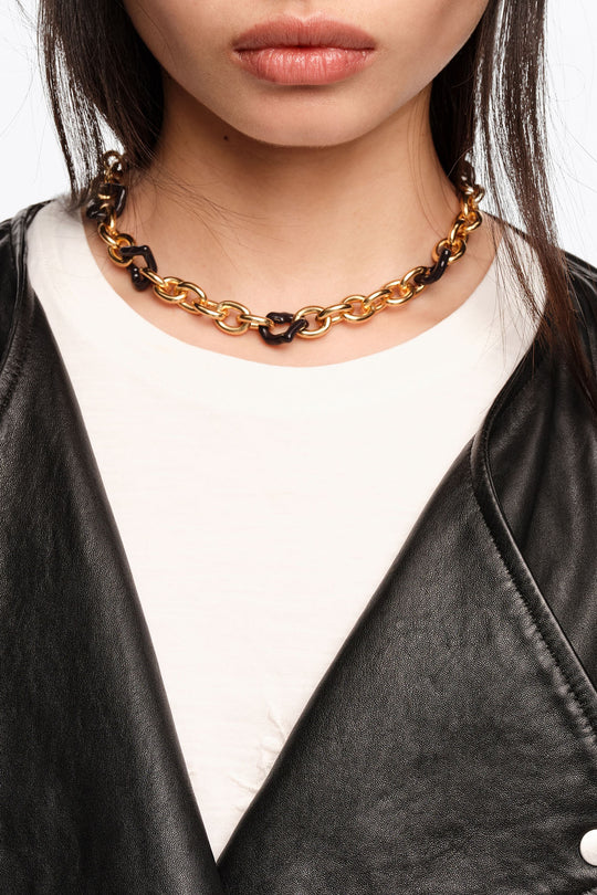 Heart necklace with gold texture and brown enamel