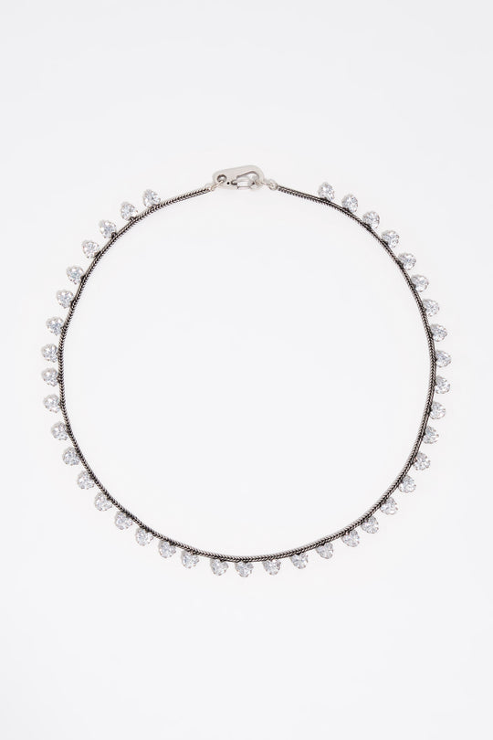 Aged silver crystal hearts necklace