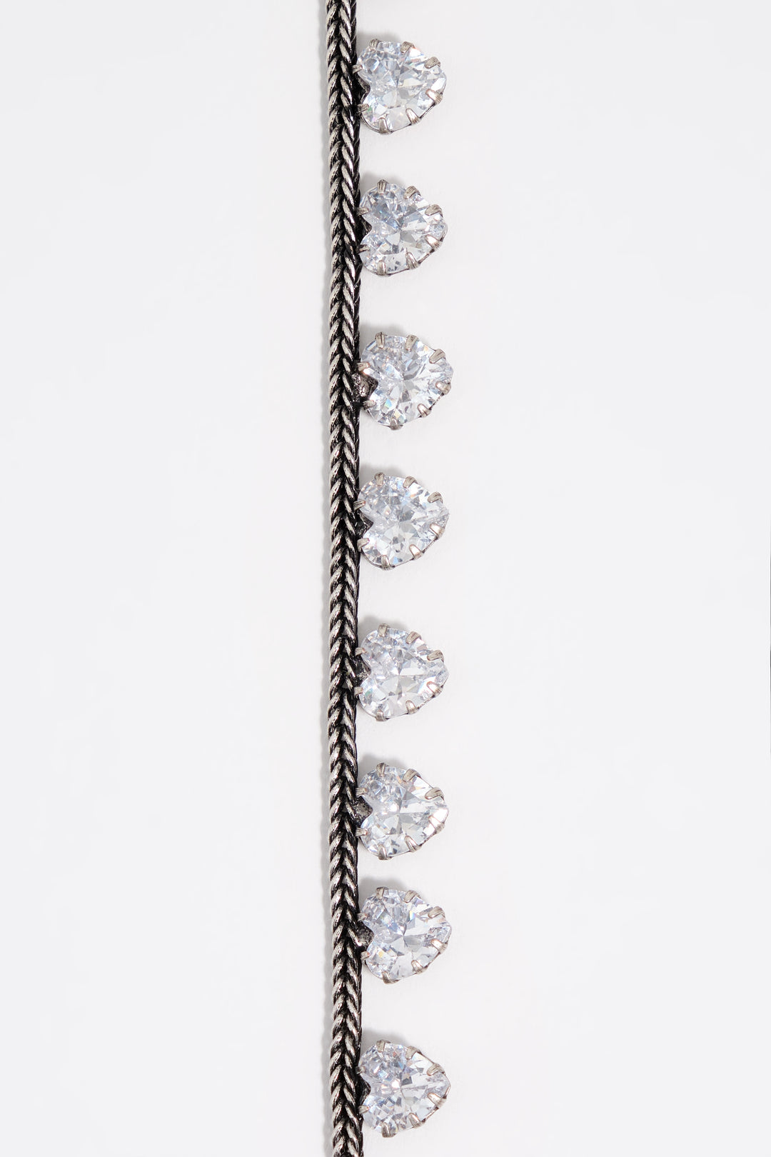 Aged silver crystal hearts necklace