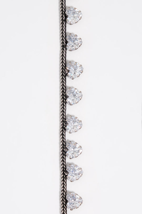 Aged silver crystal hearts necklace
