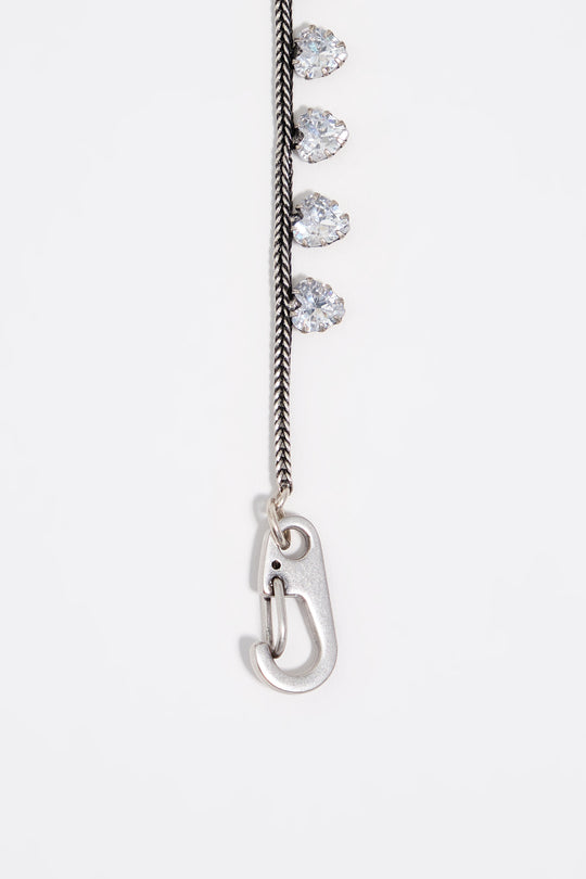 Aged silver crystal hearts necklace
