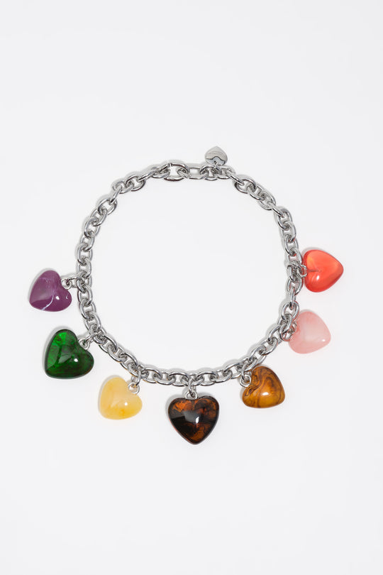 Multicolor resin hearts necklace