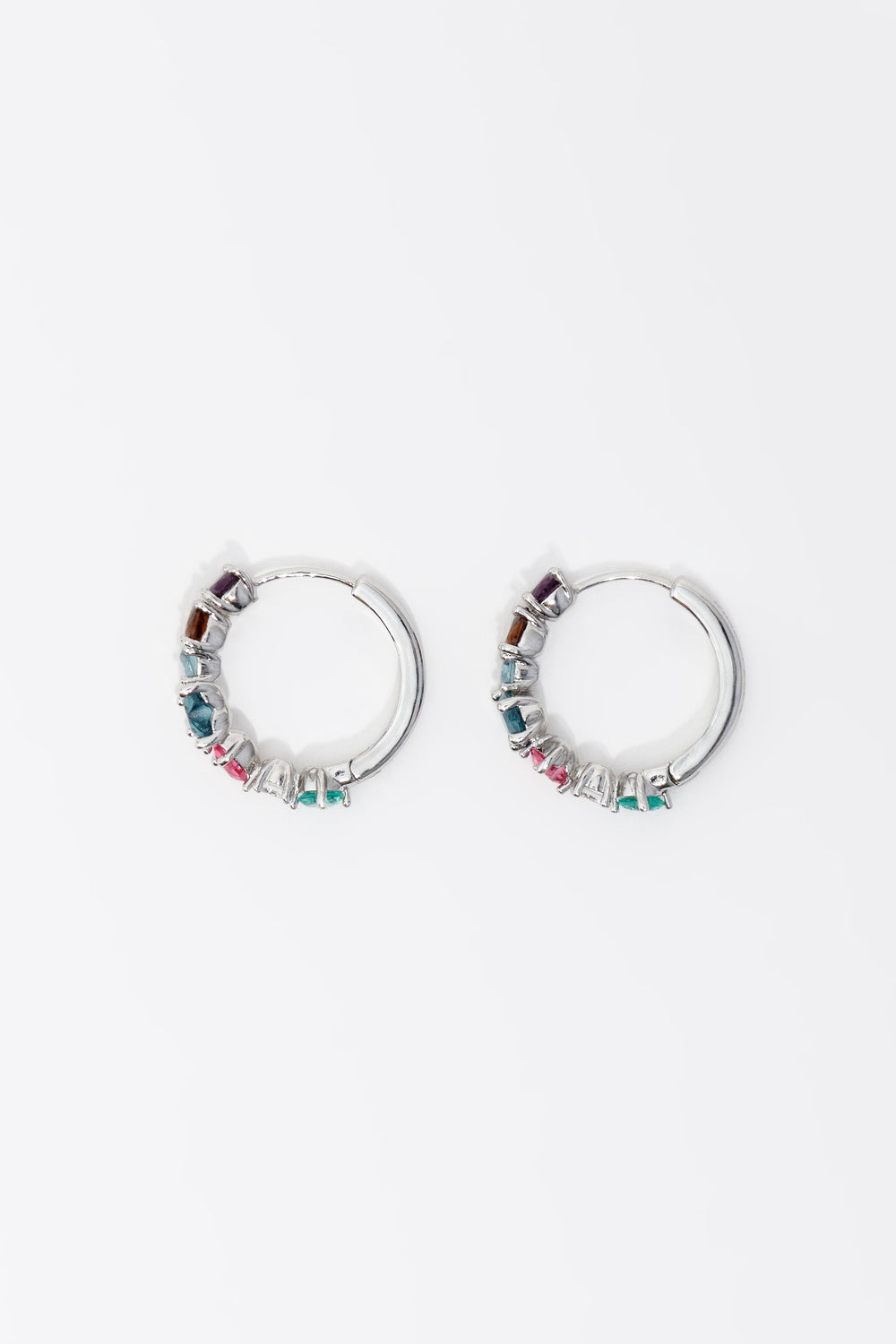 Silver crystals heart hoop earrings
