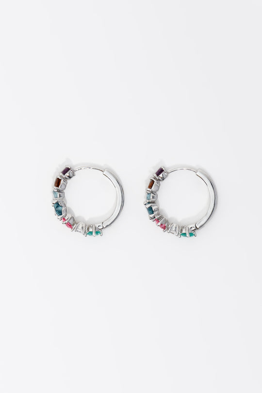 Silver crystals heart hoop earrings