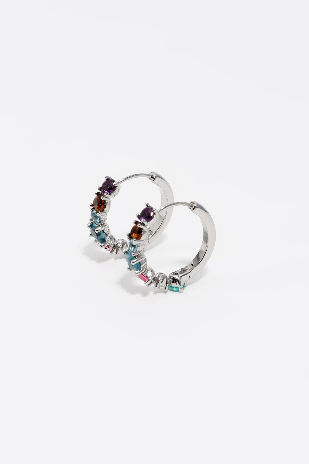 Silver crystals heart hoop earrings