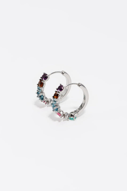 Silver crystals heart hoop earrings