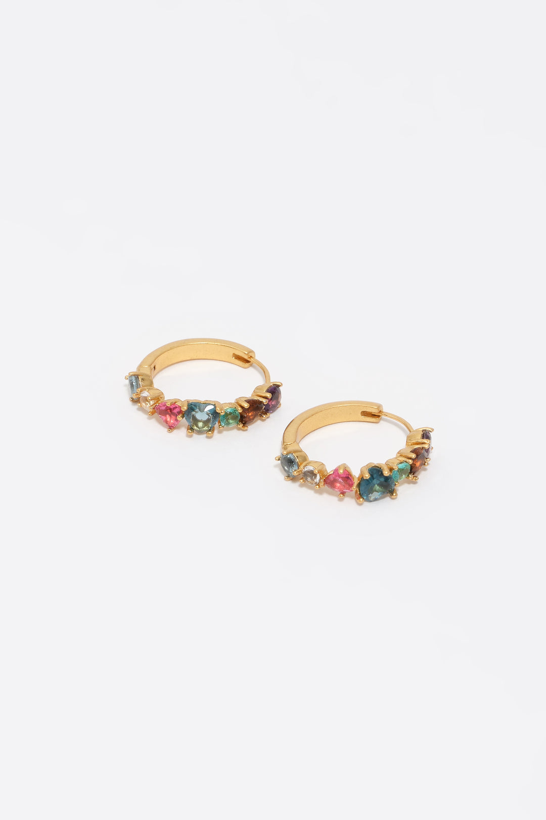 Gold crystals heart hoop earrings