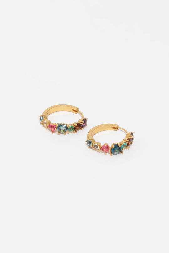 Gold crystals heart hoop earrings
