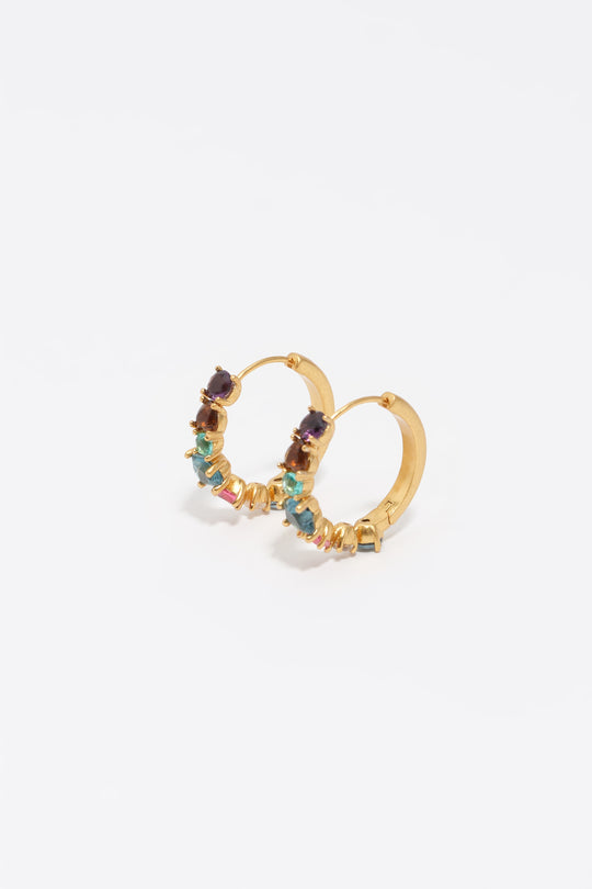 Gold crystals heart hoop earrings