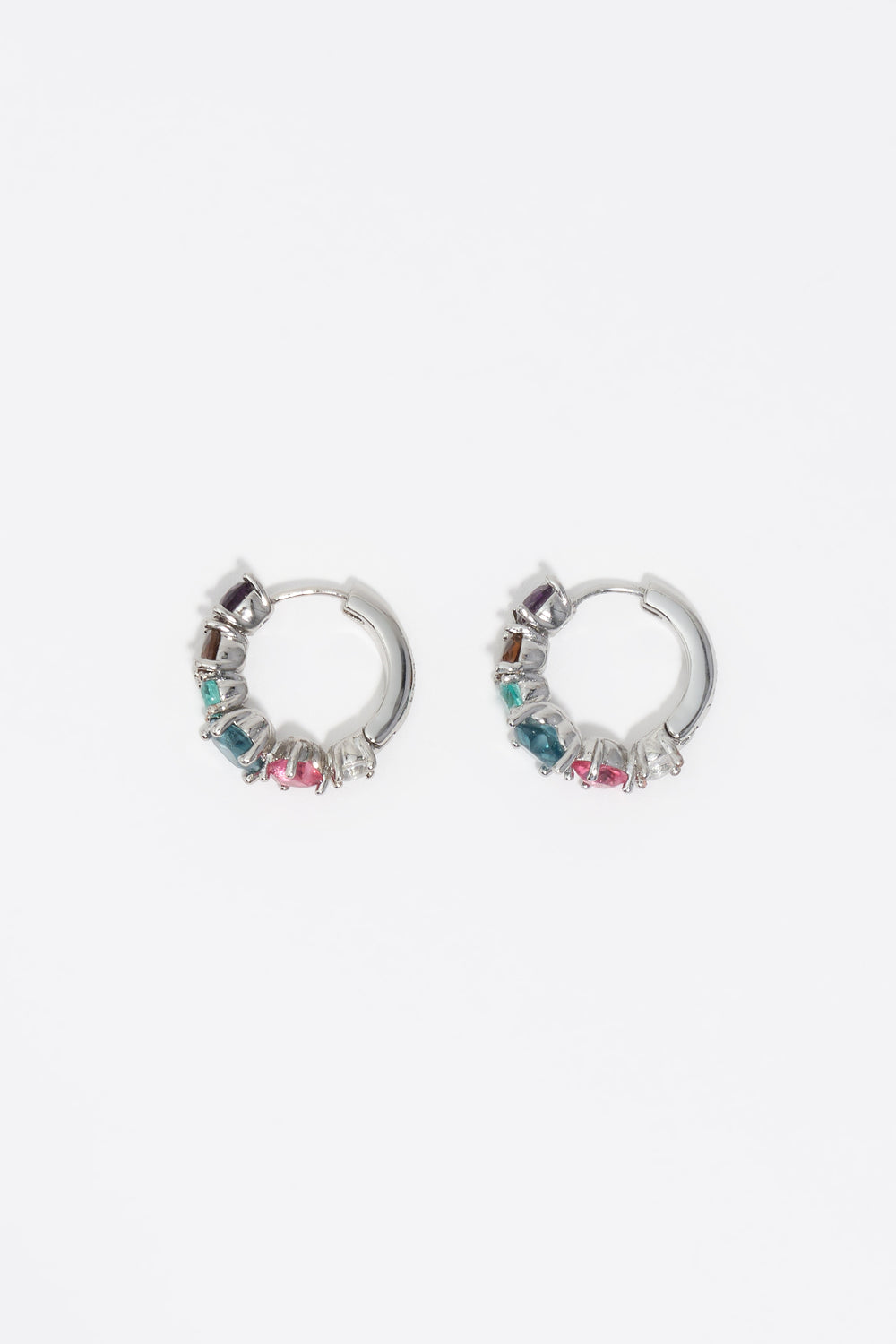 Small silver crystals heart hoop earrings
