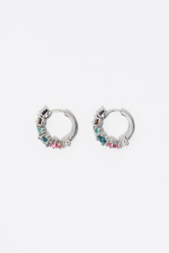 Small silver crystals heart hoop earrings