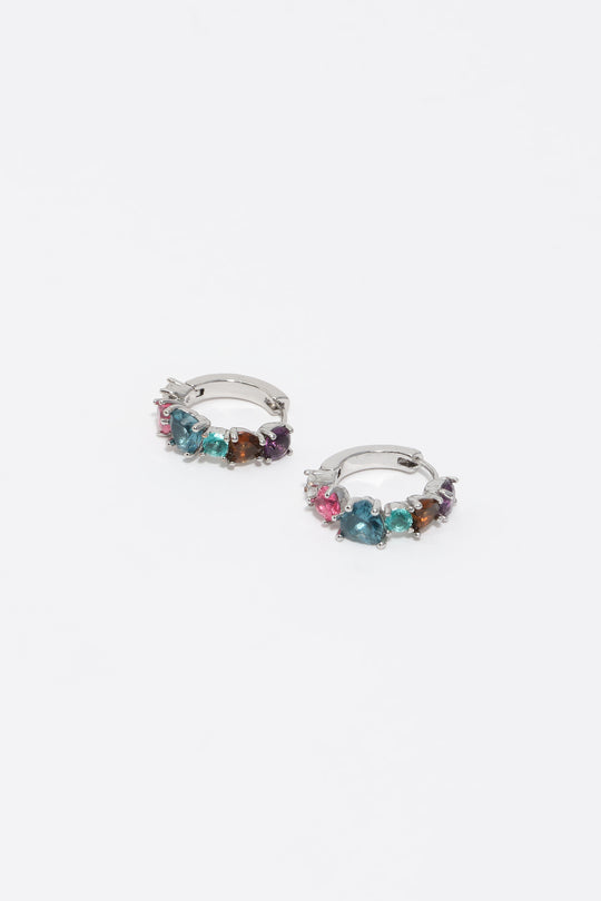 Small silver crystals heart hoop earrings