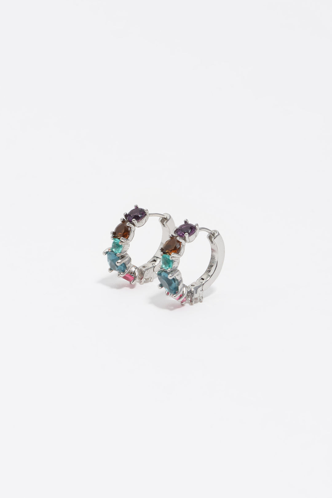 Small silver crystals heart hoop earrings