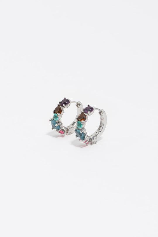 Small silver crystals heart hoop earrings