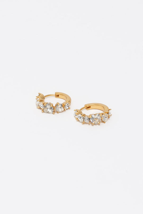 Small crystals heart hoop earrings