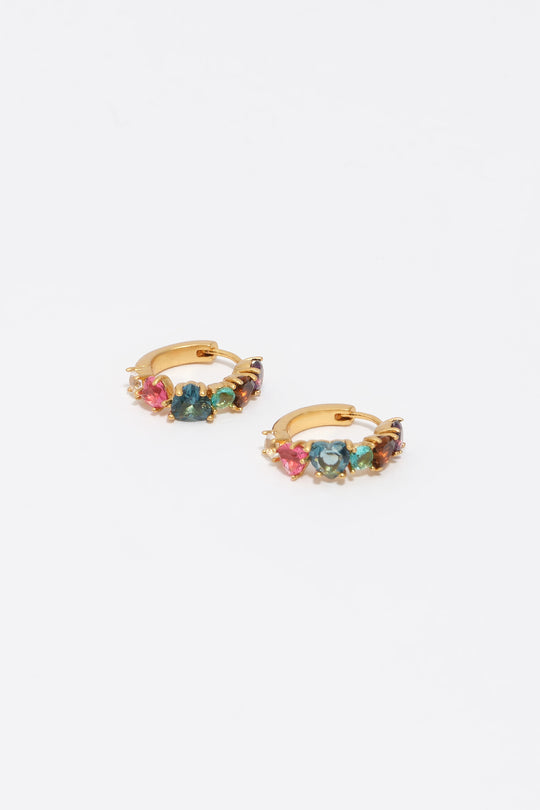 Small gold crystals heart hoop earrings
