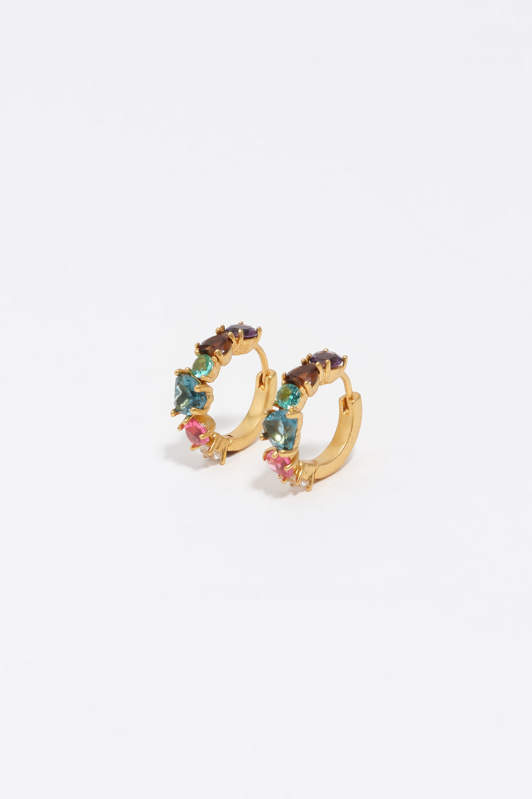 Small gold crystals heart hoop earrings
