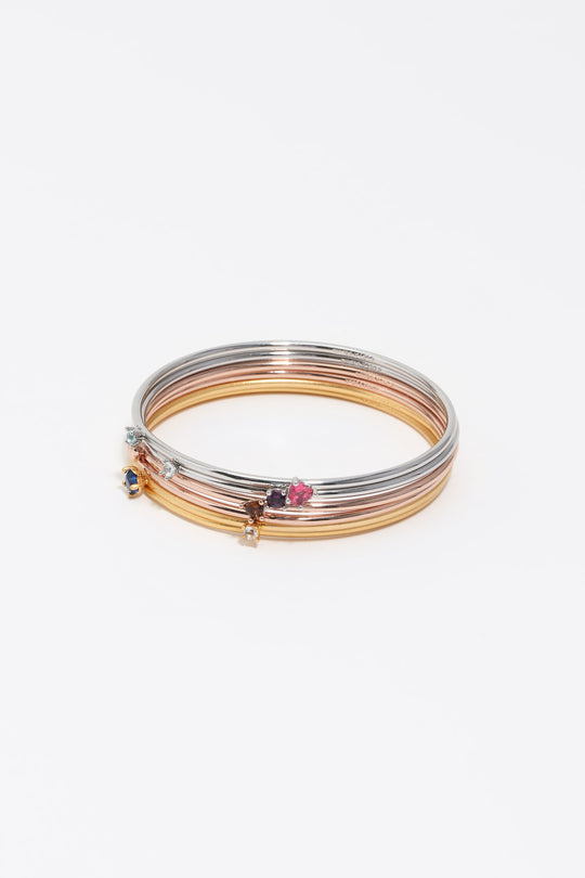 Set of 6 three-tone crystal heart bracelets