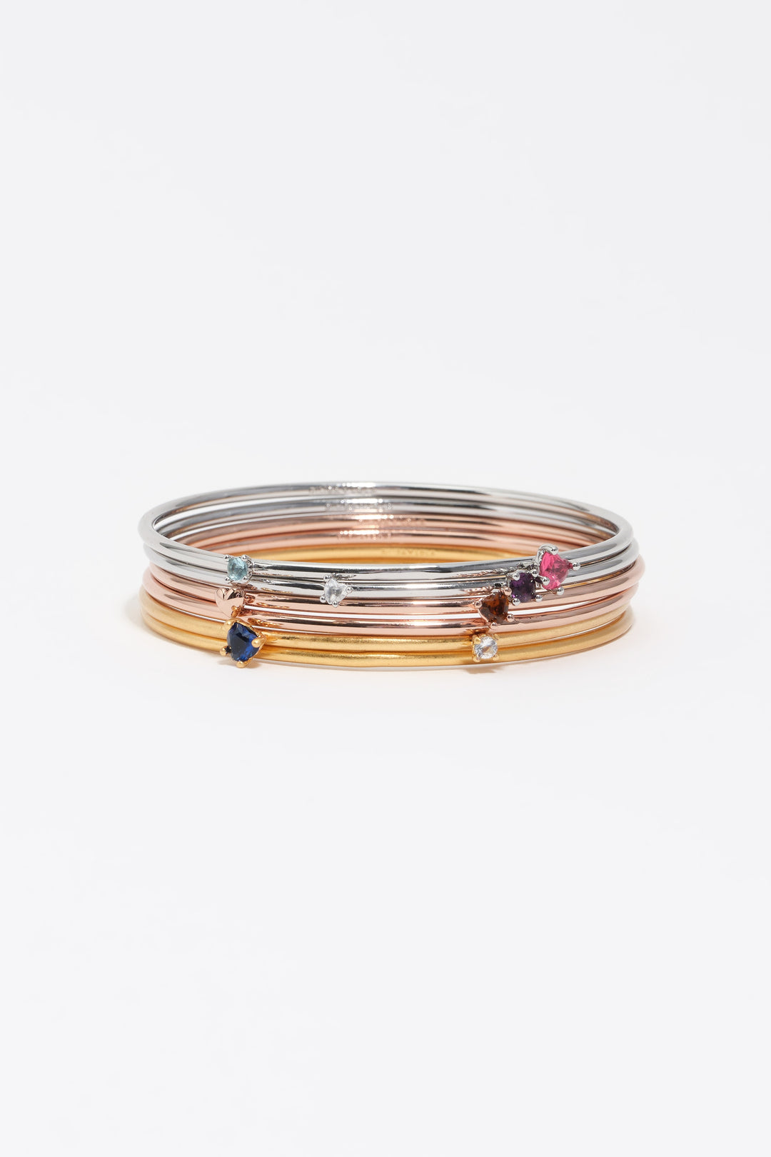 Set of 6 three-tone crystal heart bracelets