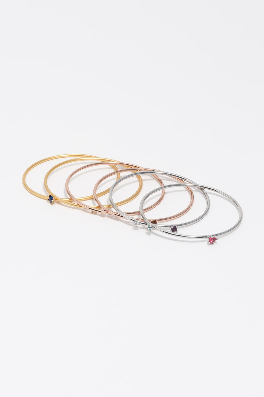 Set of 6 three-tone crystal heart bracelets